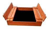 Drewniana Piaskownica Zamykana z Ławeczkami – 120x120 cm | Bezpieczna |
