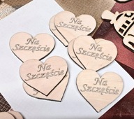 PLAKIETKA SERCE napis z napisem na szczęście 4cmx4.5cm 5szt szlifowane