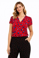 Monsoon czerwona bluzka panterka XXL 44 krótki rękaw, letni print