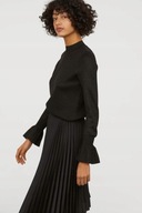 H & M sweter metaliczny rękawy falbanki srebrny złoty stójka półgolf brokat