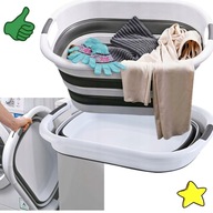 KOSZ NA PRANIE SKŁADANY SILIKONOWY MISKA WANNA 38L MOCNA SZARO-BIAŁA