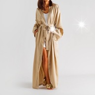 Beżowy SZLAFROK damski MIĘKKI do kostek podomka Z KIESZENIAMI S/M home&you