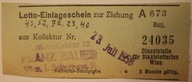 Lotto - Einlageschein zur Zeihung Wien WIEDEŃ 1958