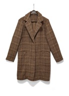 Damski Płaszcz Długi Wełniany Marynarka Oversize Krata Brąz |R. M