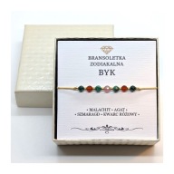 Bransoletka Znaki Zodiaku BYK Kamienie Malachit Kwarc Agat Szmaragd +Gratis