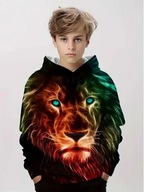 WYPRZEDAŻ Bluza chłopięca 3D z lwem kangurka i kaptur r. 150 10-11 lat