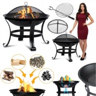 PALENISKO OGRODOWE DUŻE Z RUSZTEM 60 CM GRILL Z POKRYWĄ SOLIDNE STALOWE