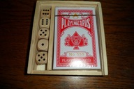 Podróżna talia kart do gry i kości w drewnianym pudełku