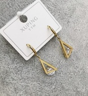 80381 Kolczyki złota stal chirurgiczna trójkąt z kryształkiem