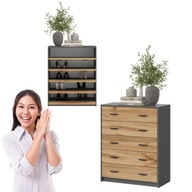 SZAFKA NA BUTY KOMODA ZAMYKANA OTWIERANA REGAŁ Z PÓŁKAMI DREWNIANY SZARA