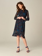 Mohito kwiaty rękawy falbanki sukienka tiulowa taliowana boho falbany midi