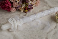 Świeca biała z perełką, dekorowana ręcznie, do chrztu lub komunii