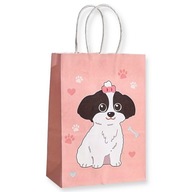Torebki Papierowe PIESEK z Kokardką 4szt Różowa Prezentowa z Uchwytem Torba
