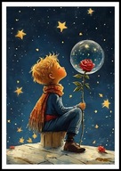 A2 PLAKAT MAŁY KSIĄŻĘ A. DE SAINT-EXUPERY, MAŁY KSIĄŻĘ I RÓŻA NA TLE GWIAZD