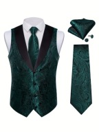 L XL Krawat i Elegancka Męska Kamizelka zielona czarne klapy