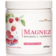 MAGNEZ w proszku Malina-Mięta DZIKA RÓŻA WITAMINA C cytrynian 400g