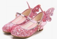 Piękne brokatowe BALERINKI na obcasie r.31 różowe z motylem