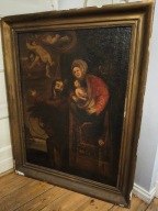 XVIII wieczny obraz olejny z pałacu na płótnie, fragmenty do renowacji