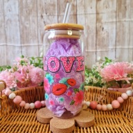 Kubek szklanka z bambusową pokrywką i słomką 500 ml handmade prezent love