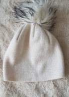 Czapka damska zimowa kremowa ze złotą nitką duży pompon USA onesize