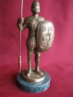 FIGURKA MOSIĘŻNY RYCERZ Z TARCZĄ I KOPIĄ LITY MOSIĄDZ FRANCJA 22CM 1,2KG