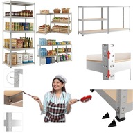 REGAŁ REGULOWANY MAGAZYNOWY METALOWY SKRĘCANY SOLIDNY DO GARAŻU SPIŻARNI