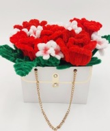 Flower box torebka z kwiatami z drucików ,wieczne róże handmade -prezent