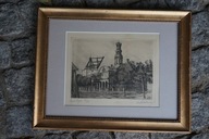 LEO HOULBERG STARA GRAFIKA ANTYK DENMARK 1921 ZŁOTA RAMA DREWNIANA