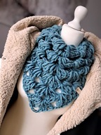 ZIMOWA SZYDEŁKOWA MOR ZIELONA CHUSTA BANDANA Z WEŁNY CZESANKOWEJ_NA PREZENT