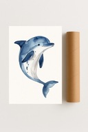 Plakat bez ram 21x30cm Delfin Akwarela Wodny Ocean Pokój Dziecięcy Hit