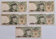 Zestaw Banknotów PRL 50 zł 1975 1979 1982 1986 1988 - KOMPLET ROCZNIKÓW