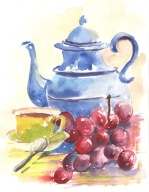 = Obraz =martwa natura=akwarela=owoce=