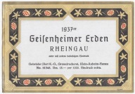 STARA ETYKIETA Z BUTELKI WINA GEISENHEIMER ERDEN WINO REŃSKIE 1937