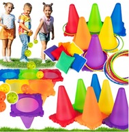 GRA ZRĘCZNOŚCIOWA RZUT DO CELU 3W1 PACHOŁKI OBRĘCZE WORECZKI 30 ELEMENTÓW