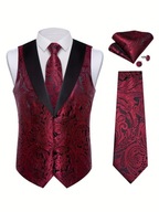 XL XXL Kamizelka Krawat elegancka garnituru CZERWONA CZARNA zestaw