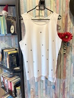 t shirt koszulka top na ramiączkach biała srebrne napy czaszki skull L