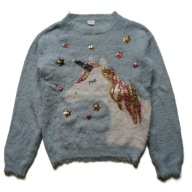 F&F włochaty sweter wzór jednorożec cekiny 164 cm