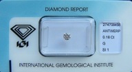 BRYLANT 0.18ct Si1 G 3,68 mm Certyfikat IGI Diament Excellent