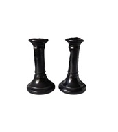 Świeczniki czarne szklane na jedną świeczkę lichtarz (2 sztuki) vintage PRL