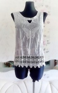 BLUZKA BLUZECZKA BOHO HAFTEM BIAŁA ażurkowa motyl vintage retro krótka top