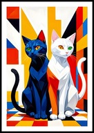 A2 PLAKAT Z KOTEM KOT, PLAKAT Z KOTAMI, DWA KOTY, GRANATOWY I BIAŁY KOT