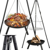 PALENISKO TRÓJNÓG GRILL OGNISKOWY OGRODOWY WISZĄCY DUŻY RUSZT 48CM MISA 63