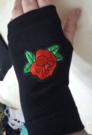 RĘKAWICZKI ocieplane zima vintage RETRO odkryte palce mitenki RÓŻE ROSE 3D