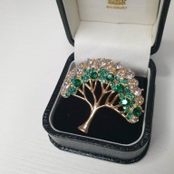 Broszka drzewko | kryształki | złoty kolor | 4 cm | elegancka
