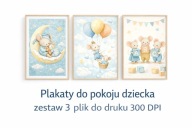 Plakaty do pokoju dziecka Myszki zestaw 3 plik do druku 300 DPI