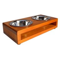 DREWNIANY STOJAK NA MISKI DLA KOTA PSA BUFET KOTÓW PSÓW Z MISKAMI 2x0,22L
