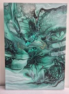 Zielony żywioł, abstrakcja, farby akrylowe, złoto, aukcja charytatywna