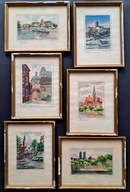 stara akwarela widok obraz WROCŁAW BRESLAU 6 sztuk