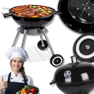 GRILL WĘGLOWY OGRODOWY OKRĄGŁY DUŻY RUSZT PRZENOŚNY Z POKRYWĄ POPIELNIK