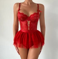SEKSOWNA DAMSKA BIELIZNA KORONKOWA MINI SPÓDNICZKA BODY DLA KOBIET S
